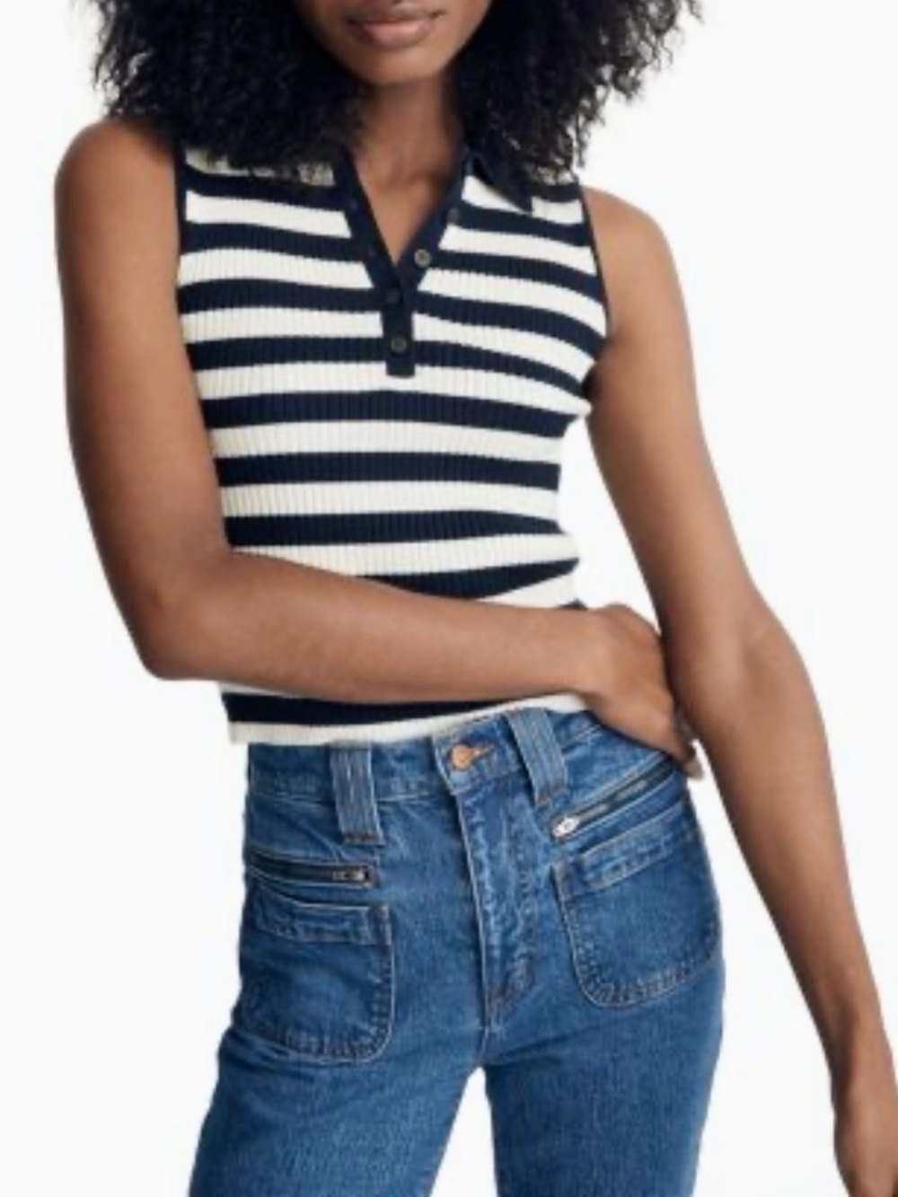 MADEWELL Owen Preppy Nautical Cotton Striped Polo Sleeveless Top‎ Size XLarge